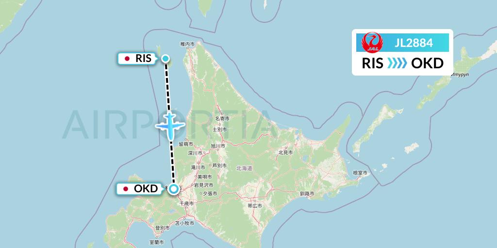 JL2884 Japan Airlines Flight Map: Rishiri to Sapporo