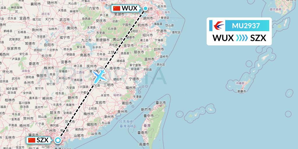MU2937 China Eastern Airlines Flight Map: Wuxi to Shenzhen