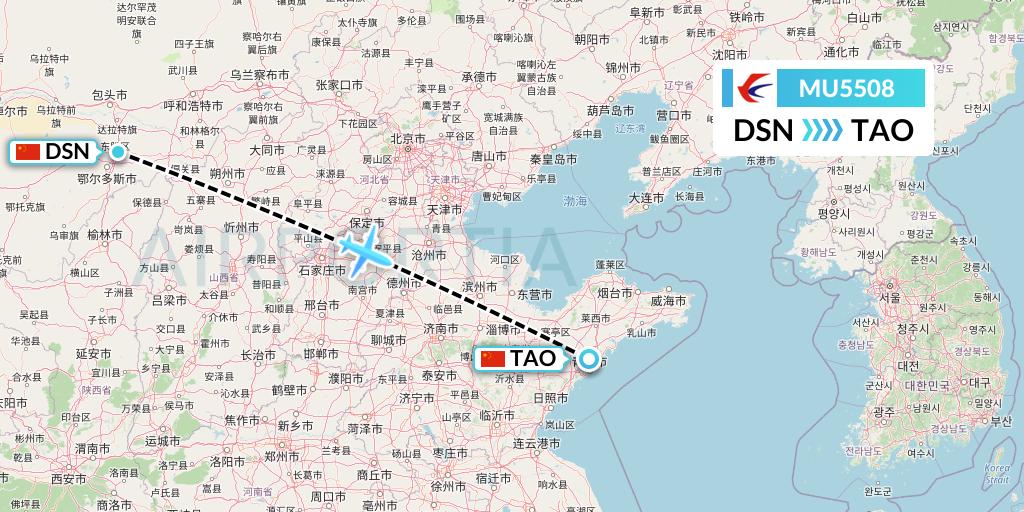 MU5508 China Eastern Airlines Flight Map: Dongsheng to Qingdao