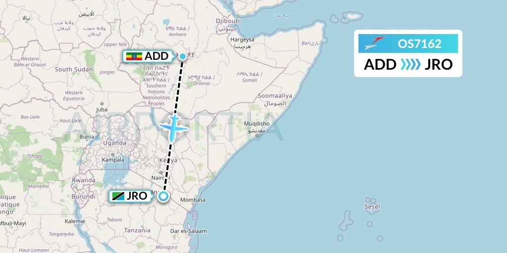 OS7162 Austrian Airlines Flight Map: Addis Ababa to Kilimanjaro