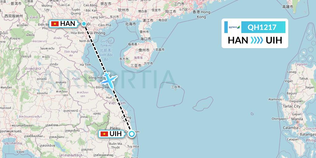 QH1217 Bamboo Airways Flight Map: Hanoi to Qui Nhon