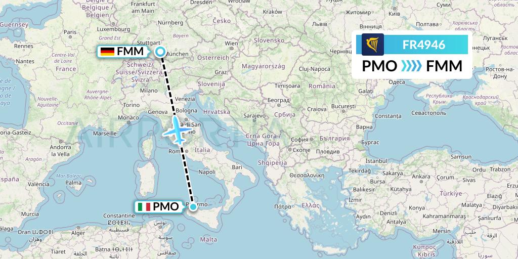 FR4946 Ryanair Flight Map: Palermo to Memmingen