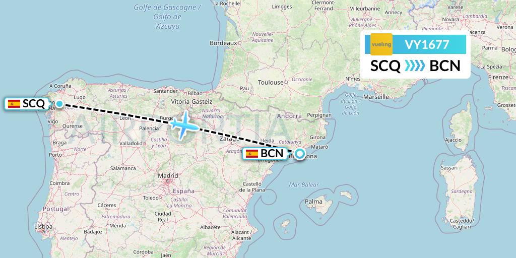 VY1677 Vueling Flight Map: Santiago to Barcelona