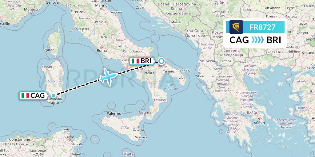FR8727 Ryanair Flight Map: Cagliari to Bari