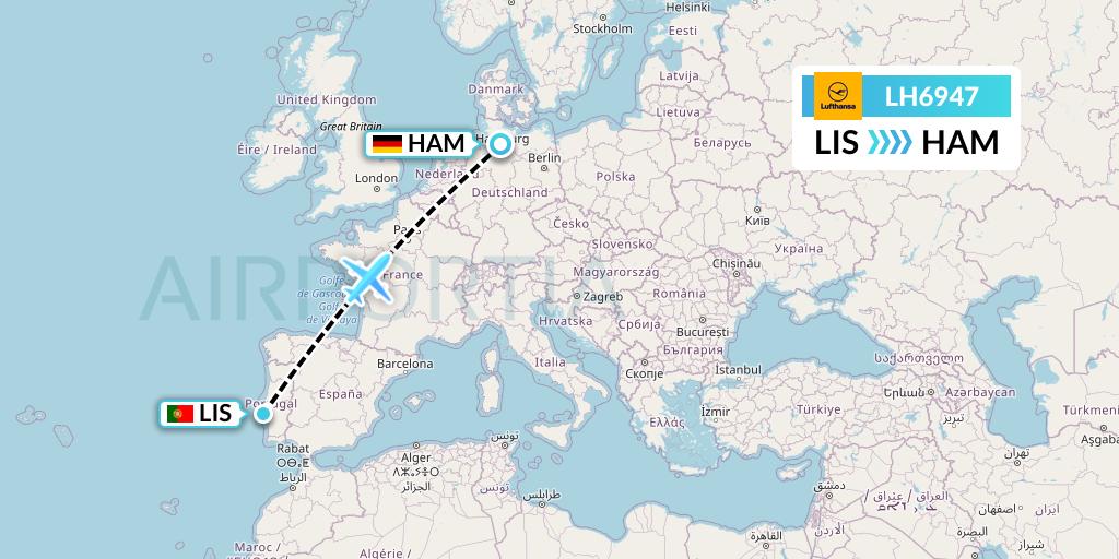 LH6947 Lufthansa Flight Map: Lisbon to Hamburg