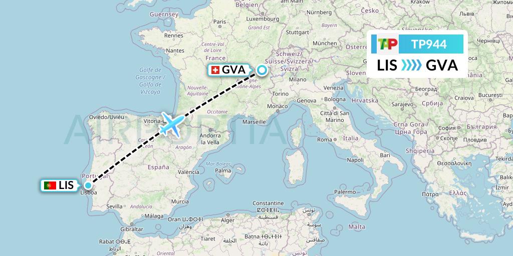 TP944 TAP Portugal Flight Map: Lisbon to Geneva