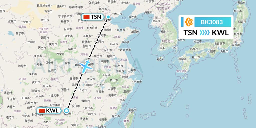 BK3083 Okay Airways Flight Map: Tianjin to Guilin
