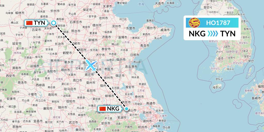 HO1787 Juneyao Airlines Flight Map: Nanjing to Taiyuan