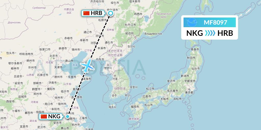 MF8097 Xiamen Airlines Flight Map: Nanjing to Harbin
