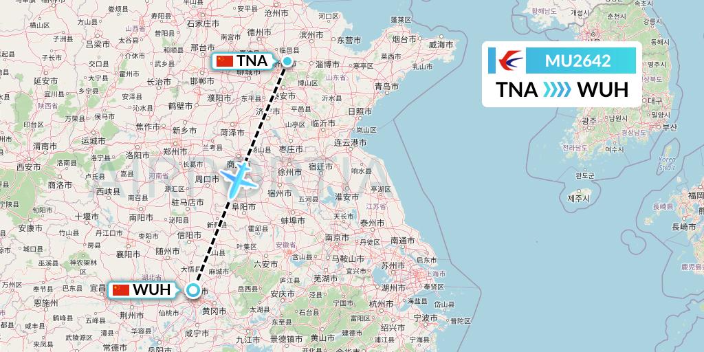 MU2642 China Eastern Airlines Flight Map: Jinan to Wuhan
