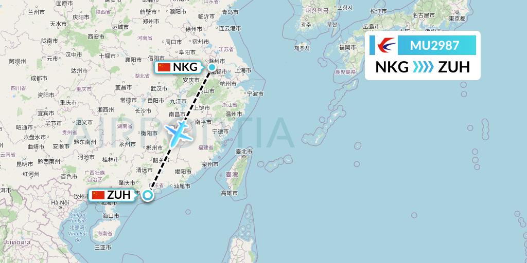 MU2987 China Eastern Airlines Flight Map: Nanjing to Zhuhai
