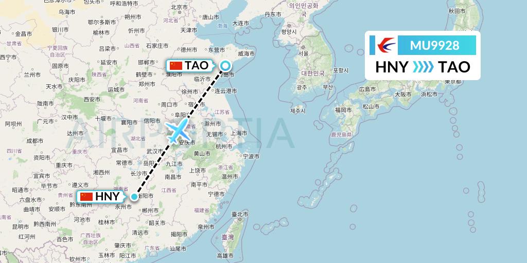 MU9928 China Eastern Airlines Flight Map: Hengyang to Qingdao
