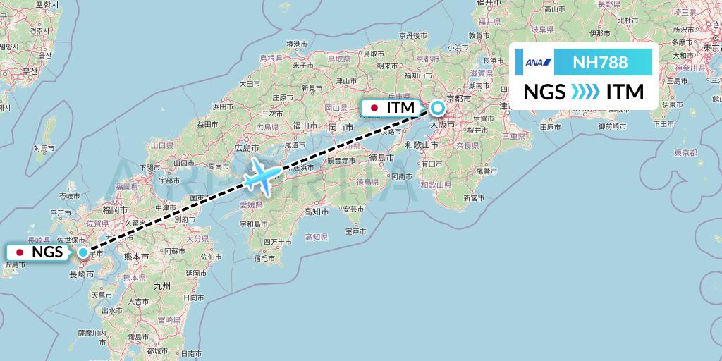 NH788 All Nippon Airways Flight Map: Nagasaki to Osaka