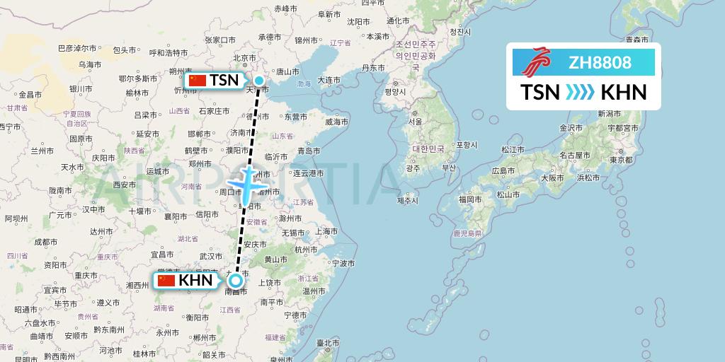 ZH8808 Shenzhen Airlines Flight Map: Tianjin to Nanchang