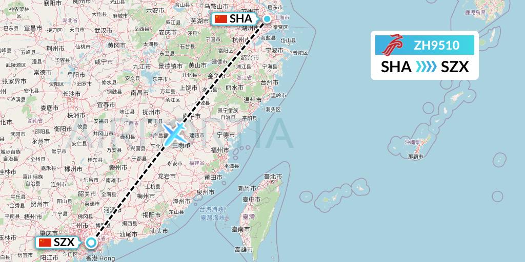 ZH9510 Shenzhen Airlines Flight Map: Shanghai to Shenzhen