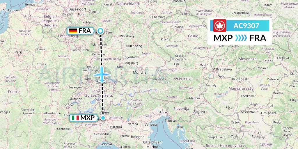 AC9307 Air Canada Flight Map: Milan to Frankfurt
