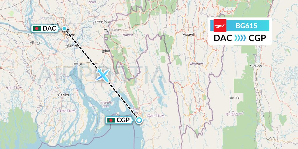 BG615 Biman Bangladesh Airlines Flight Map: Dhaka to Chittagong