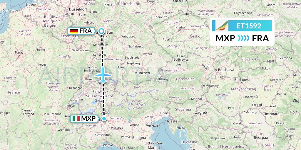 ET1592 Ethiopian Airlines Flight Map: Milan to Frankfurt