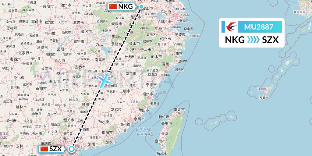 MU2887 China Eastern Airlines Flight Map: Nanjing to Shenzhen