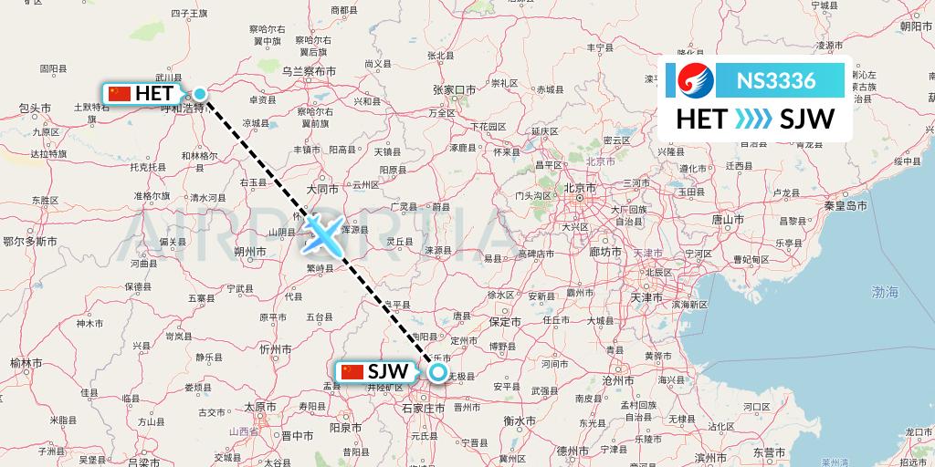 NS3336 Hebei Airlines Flight Map: Hohhot to Shijiazhuang