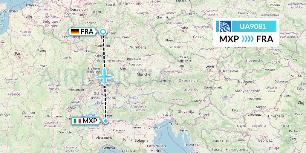 UA9081 United Airlines Flight Map: Milan to Frankfurt