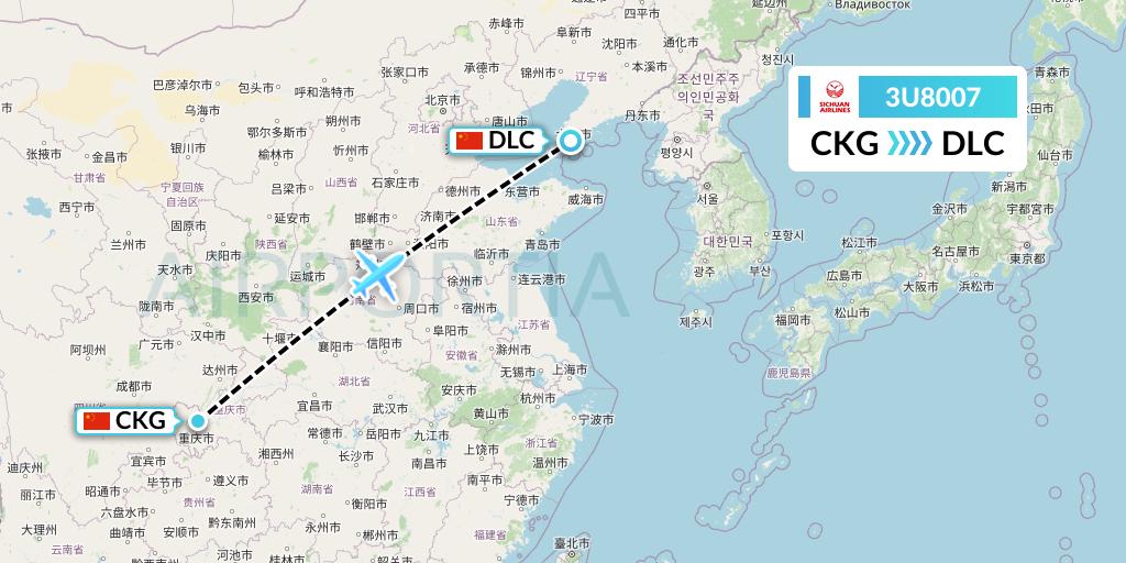 3U8007 Sichuan Airlines Flight Map: Chongqing to Dalian