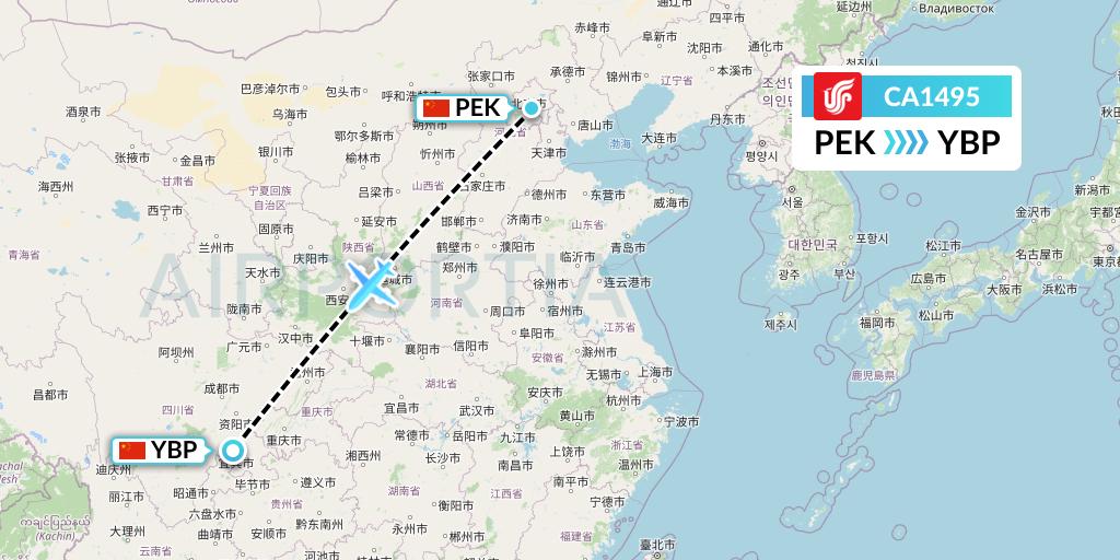 CA1495 Air China Flight Map: Beijing to Yibin
