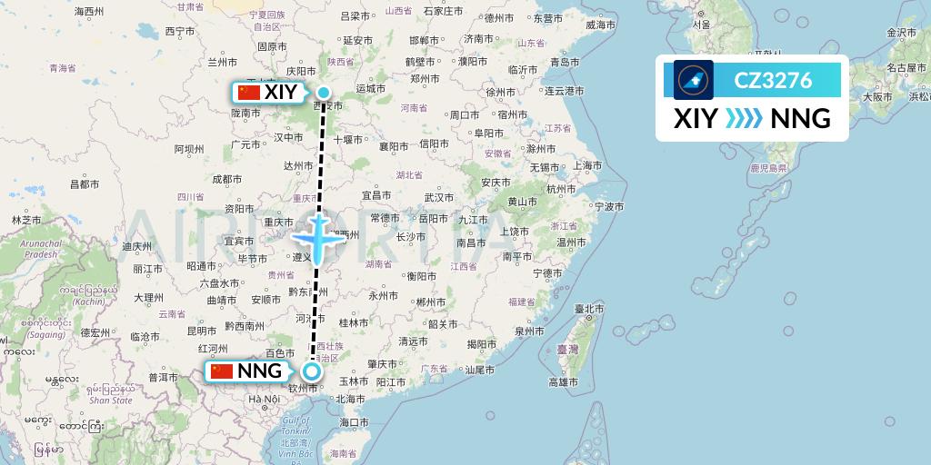 CZ3276 China Southern Airlines Flight Map: Xi'an to Nanning