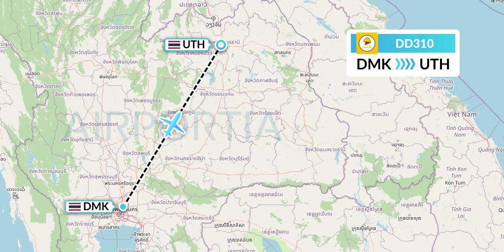 DD310 Nok Air Flight Map: Bangkok to Udon Thani