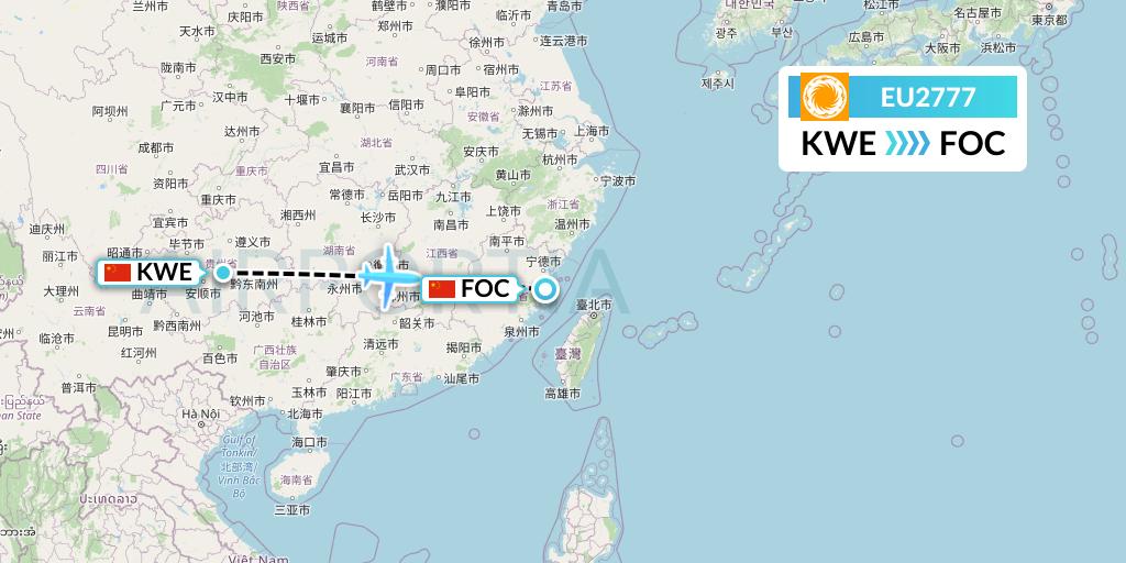 EU2777 Chengdu Airlines Flight Map: Guiyang to Fuzhou