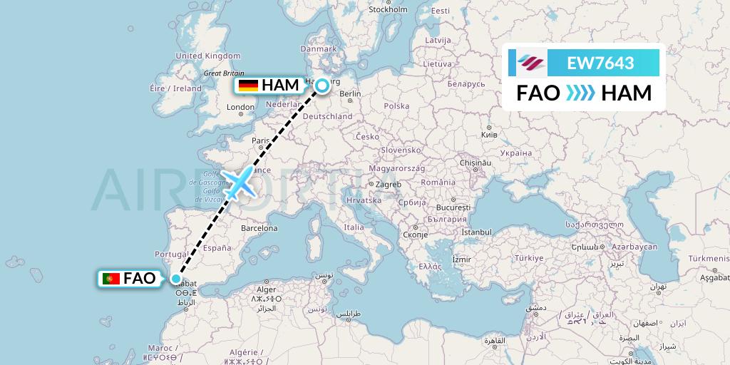 EW7643 Eurowings Flight Map: Faro to Hamburg