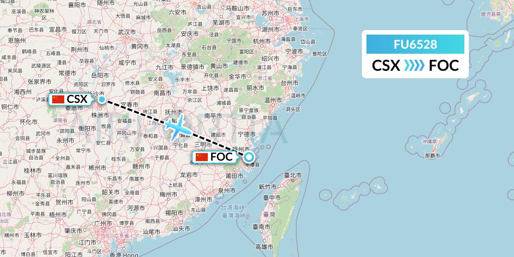 FU6528 Fuzhou Airlines Flight Map: Changsha to Fuzhou