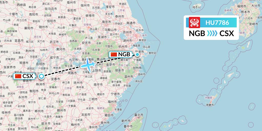 HU7786 Hainan Airlines Flight Map: Ningbo to Changsha