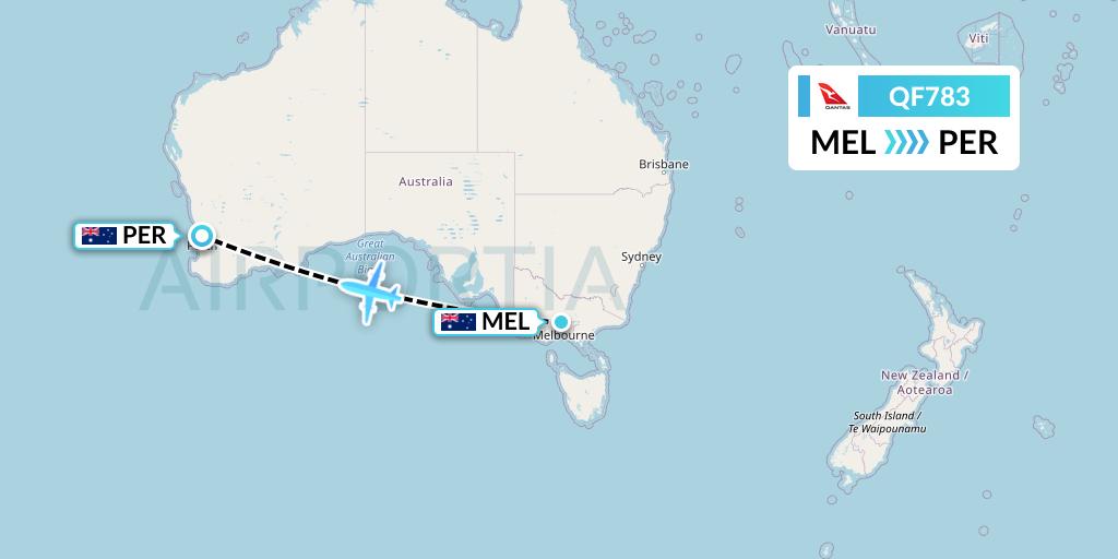QF783 Qantas Flight Map: Melbourne to Perth