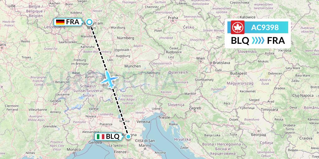 AC9398 Air Canada Flight Map: Bologna to Frankfurt