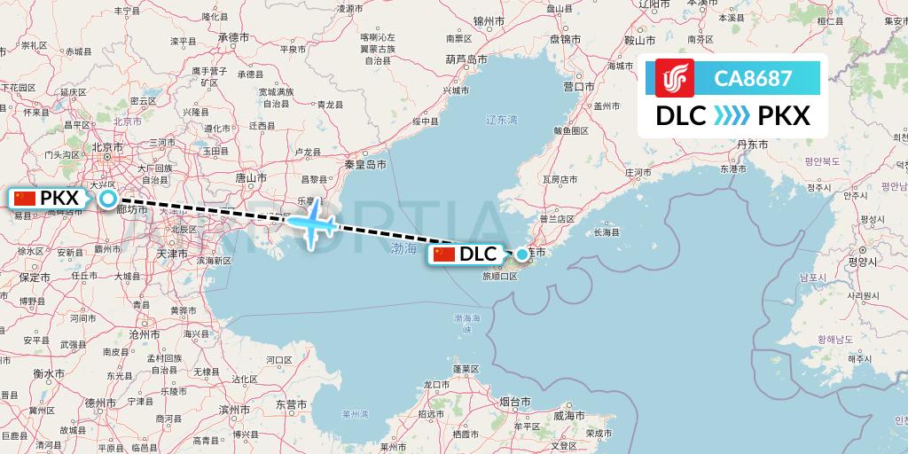 CA8687 Air China Flight Map: Dalian to Beijing