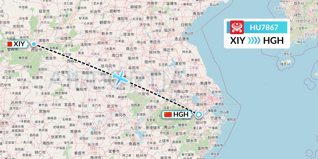 HU7867 Hainan Airlines Flight Map: Xi'an to Hangzhou