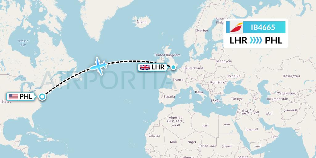 IB4665 Iberia Flight Map: London to Philadelphia
