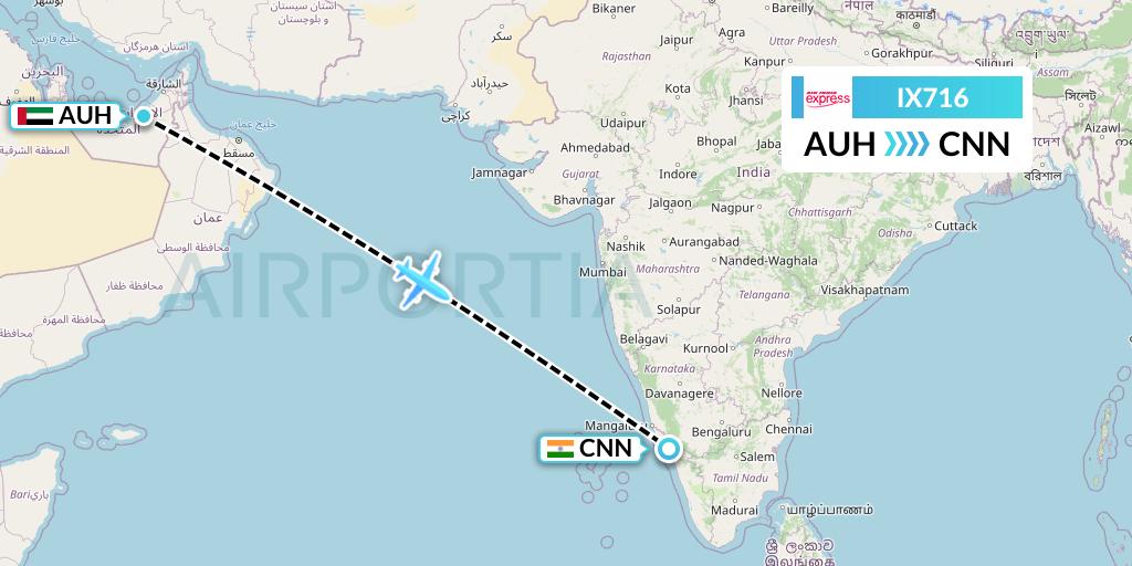 IX716 Air India Express Flight Map: Abu Dhabi to Mattannur