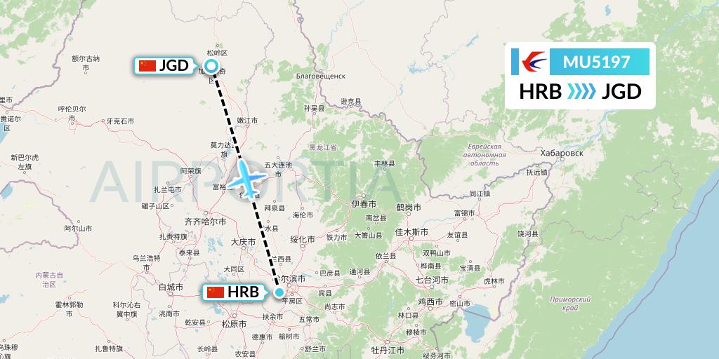 MU5197 China Eastern Airlines Flight Map: Harbin to Jiagedaqi