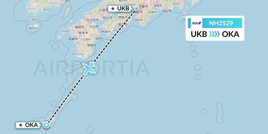 NH2529 All Nippon Airways Flight Map: Kobe to Naha