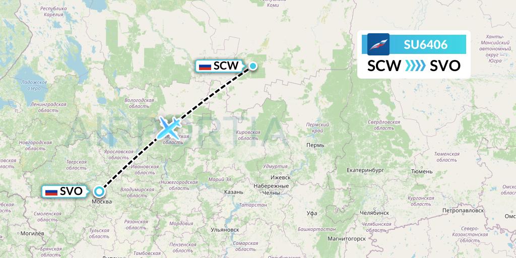 SU6406 Aeroflot Flight Map: Syktyvkar to Moscow