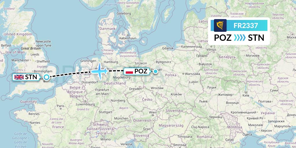 FR2337 Ryanair Flight Map: Poznan to London