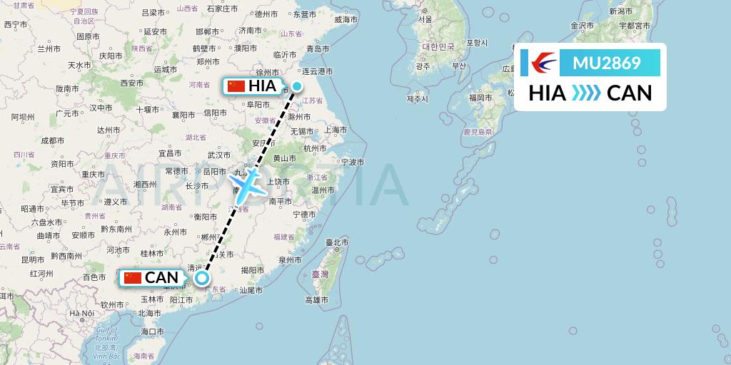 MU2869 China Eastern Airlines Flight Map: Huai'an to Guangzhou