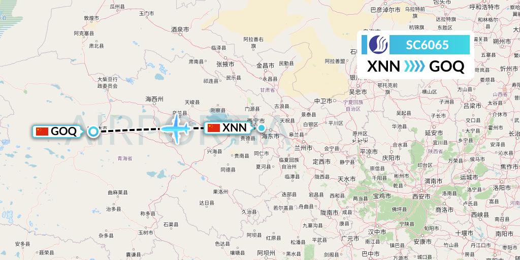 SC6065 Shandong Airlines Flight Map: Xining to Golmud