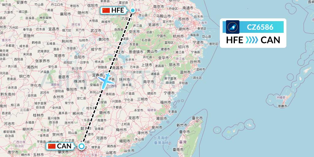 CZ6586 China Southern Airlines Flight Map: Hefei to Guangzhou