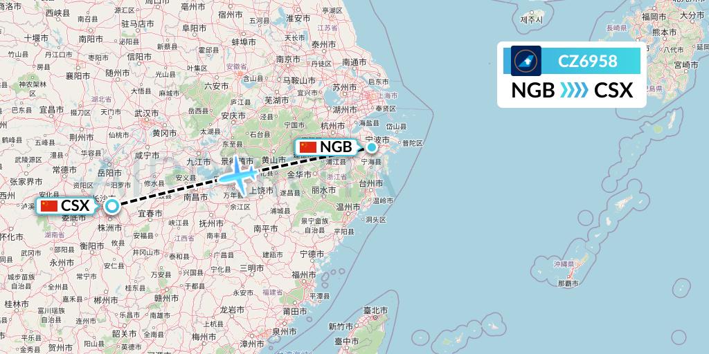 CZ6958 China Southern Airlines Flight Map: Ningbo to Changsha