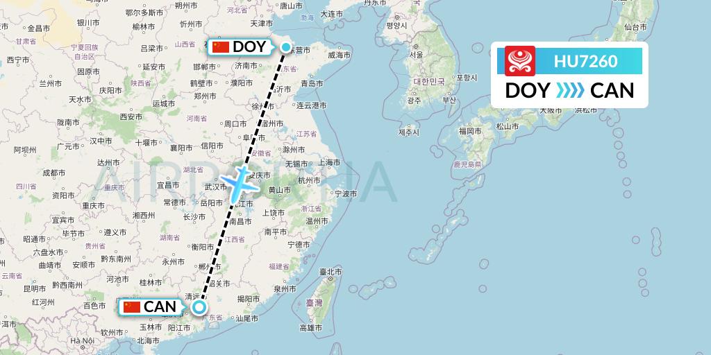 HU7260 Hainan Airlines Flight Map: Dongying to Guangzhou