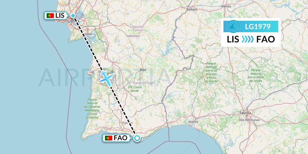 LG1979 Luxair Flight Map: Lisbon to Faro