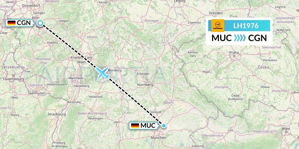 LH1976 Lufthansa Flight Map: Munich to Cologne